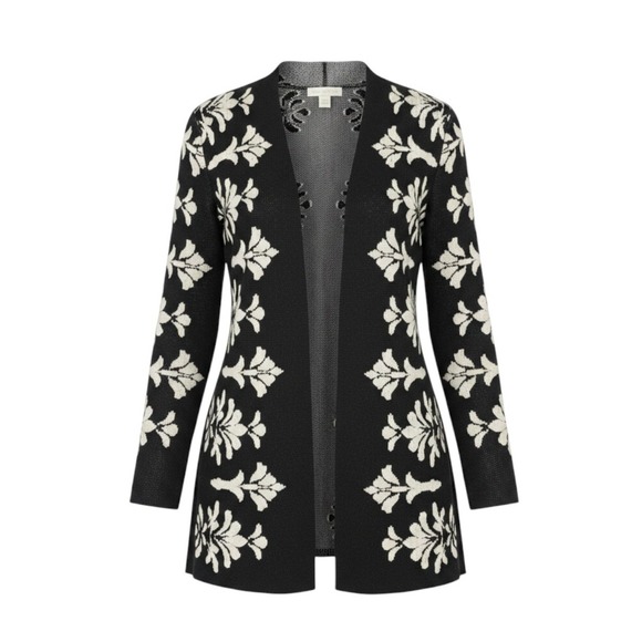 Charter Club Sweaters - Charter Club Open Cardigan S Black White Damask Intarsia Dark Academia Layering